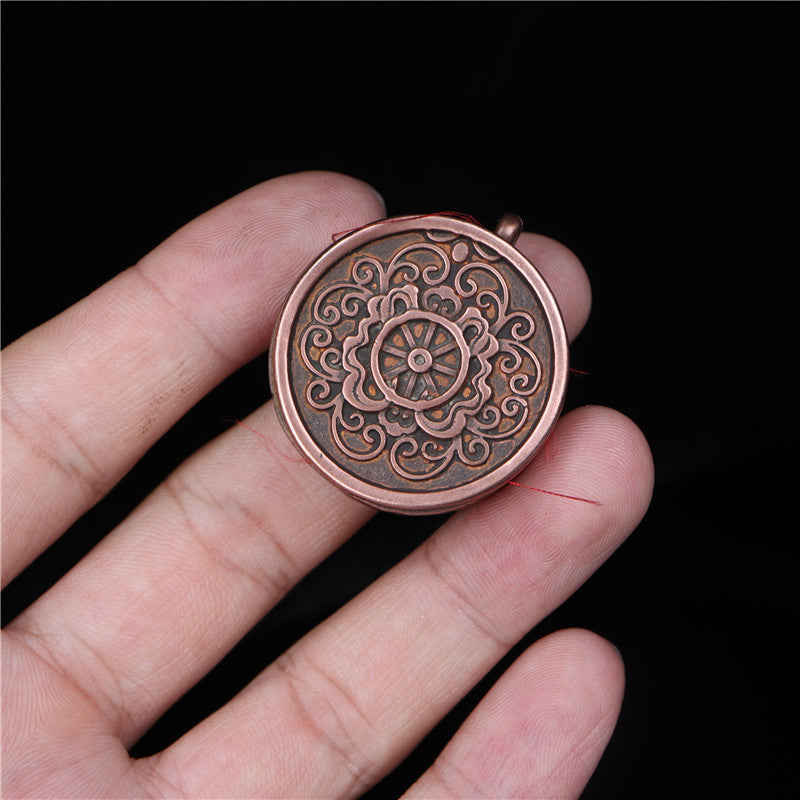 Vintage Tibetan Dharma Wheel Prayer Pendant Gau