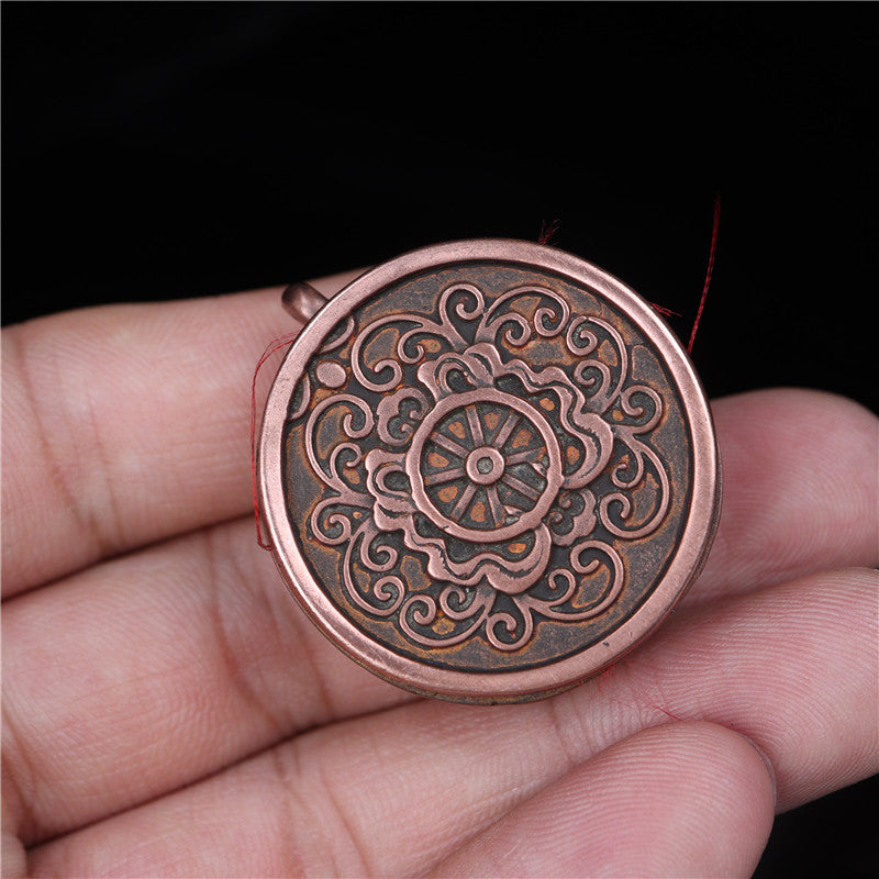 Vintage Tibetan Dharma Wheel Prayer Pendant Gau