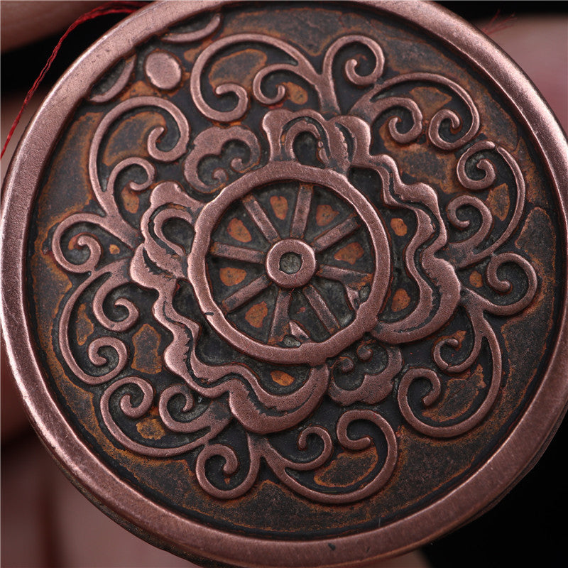 Vintage Tibetan Dharma Wheel Prayer Pendant Gau