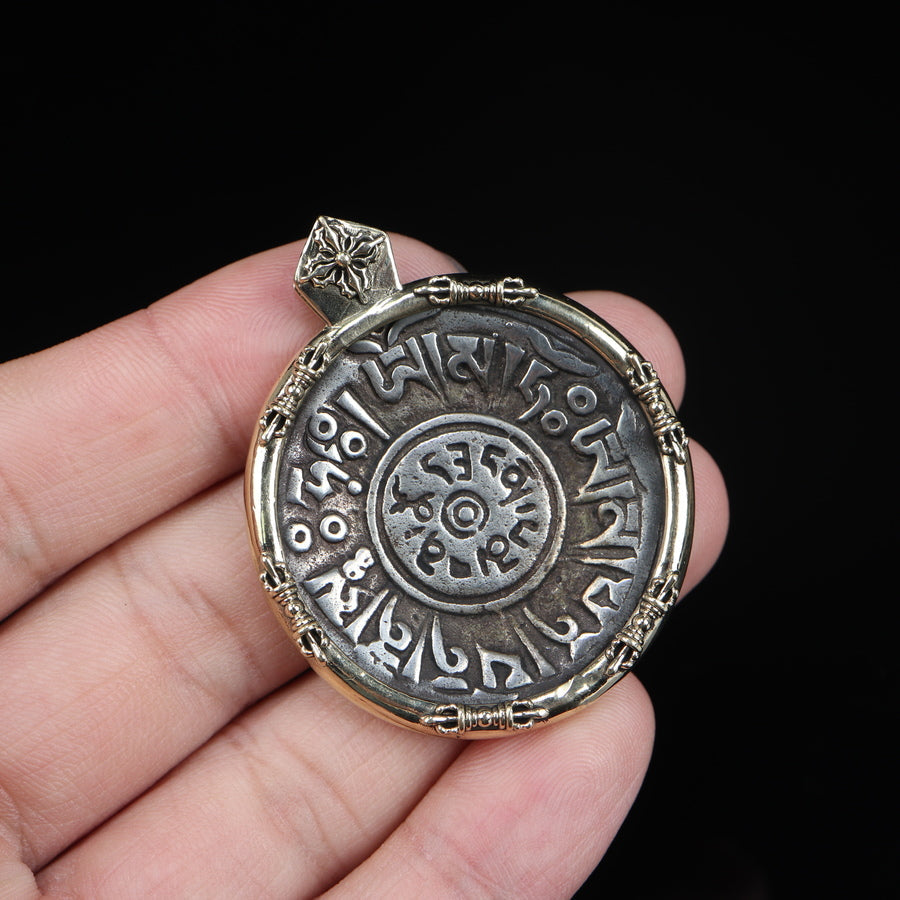 Old Tibetan Meteoric Iron Mantra Pendant Necklace