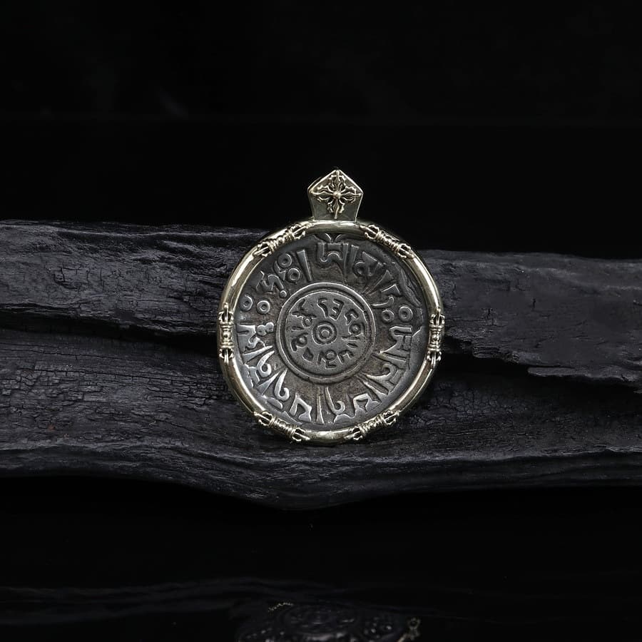 Old Tibetan Meteoric Iron Mantra Pendant Necklace