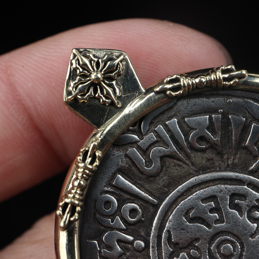 Vintage Tibetan Iron Mantra Pendant Necklace