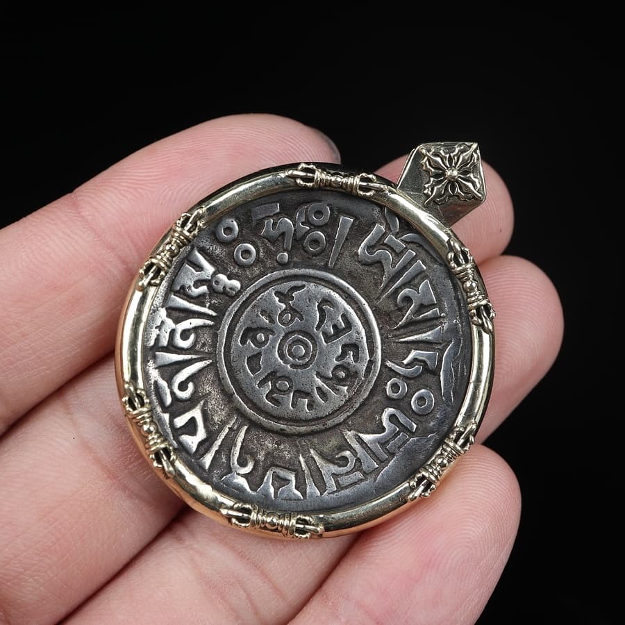 Vintage Tibetan Iron Mantra Pendant Necklace