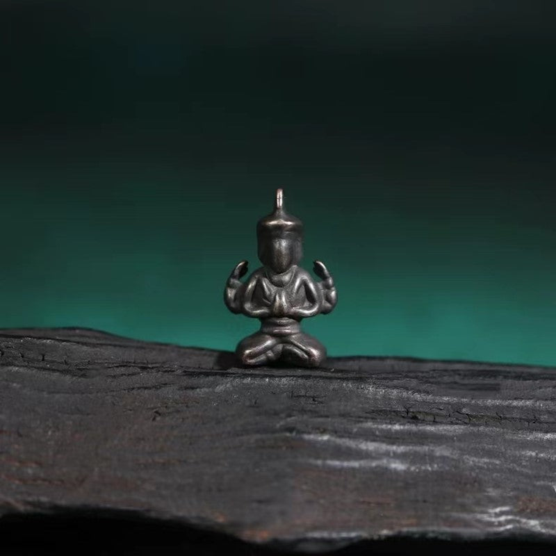 Old Tibetan Meteoric Iron Guanyin Figurine Pendant