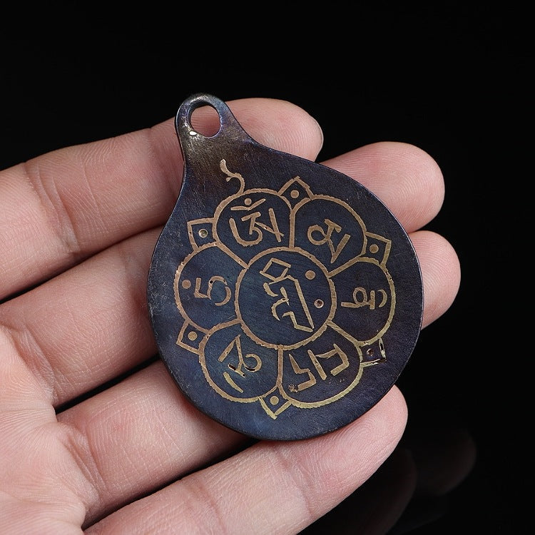 Vintage Tibetan Meteoric Iron Buddhist Pendant Necklace