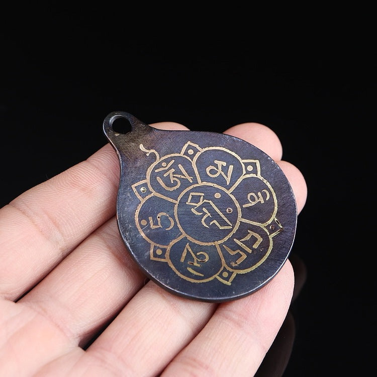 Vintage Tibetan Meteoric Iron Buddhist Pendant Necklace