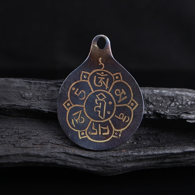 Vintage Tibetan Meteoric Iron Buddhist Pendant Necklace