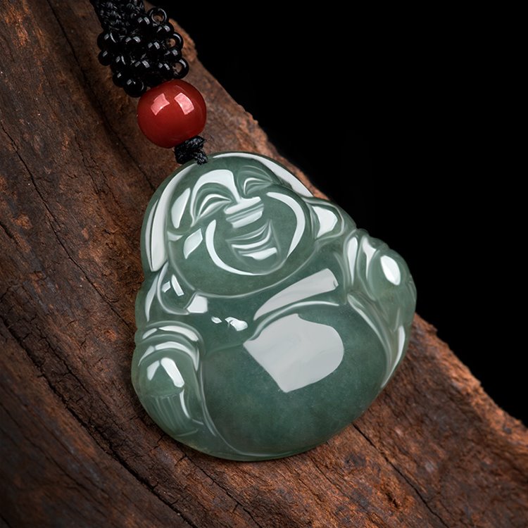 Pale Green Jade Lady Laughing Buddha Pendant