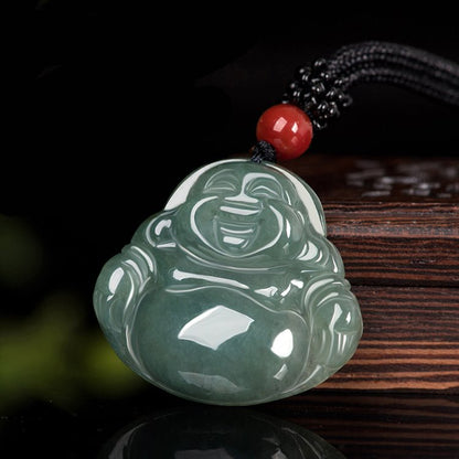 Pale Green Jade Lady Laughing Buddha Pendant