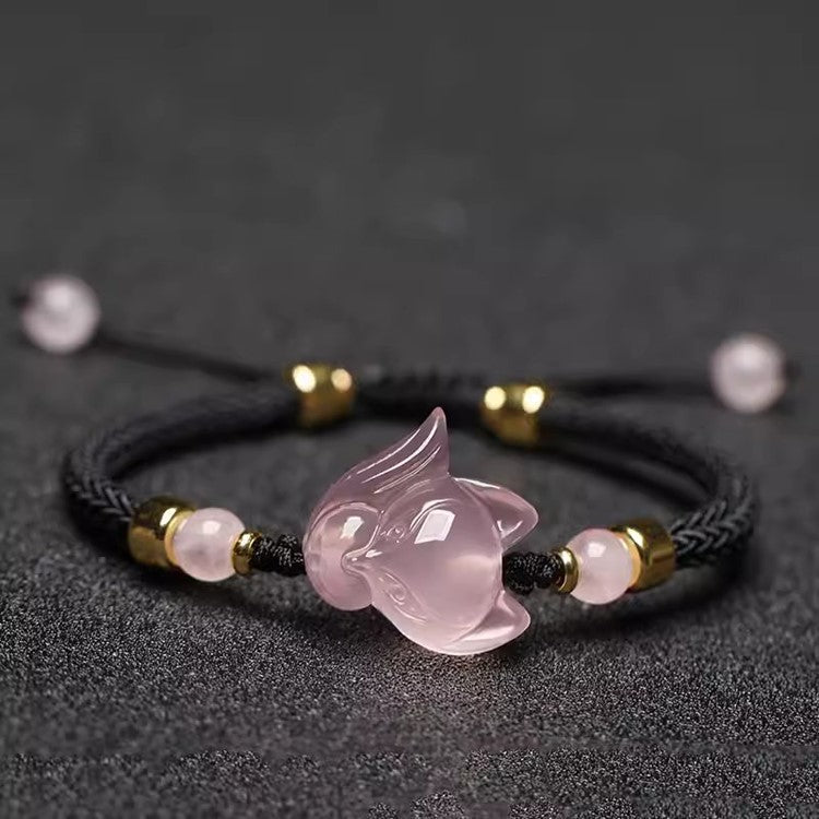 Fox Bracelet: Pink Crystal Fox Ornament Strung on String - Mantrapiece