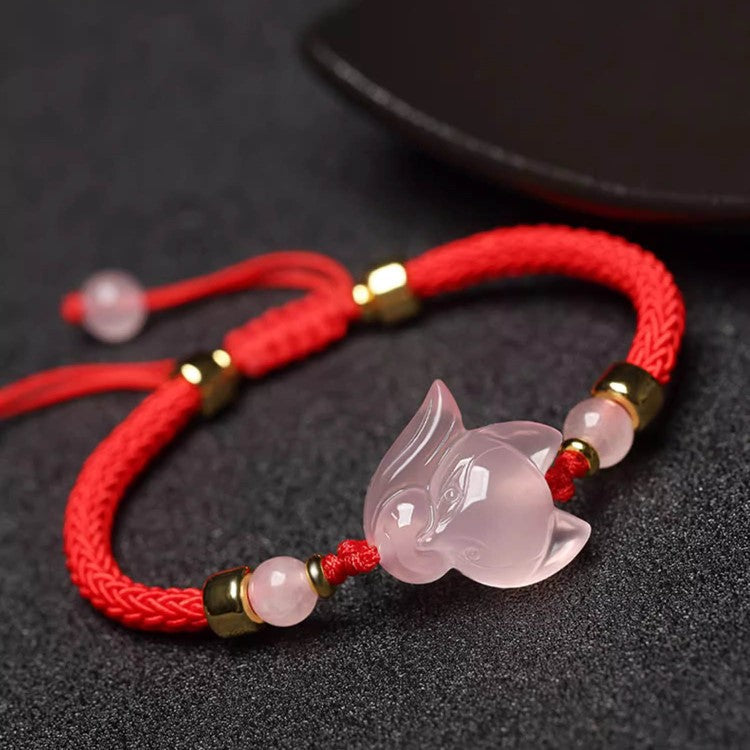 Pink Crystal Inari Fox String Bracelet