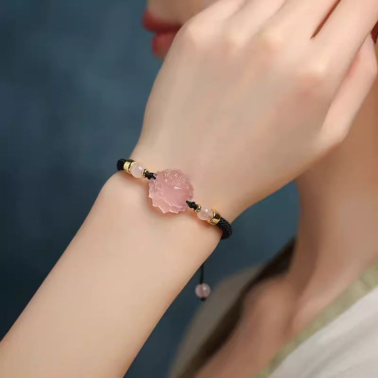 Pink Crystal Inari Fox String Wristband