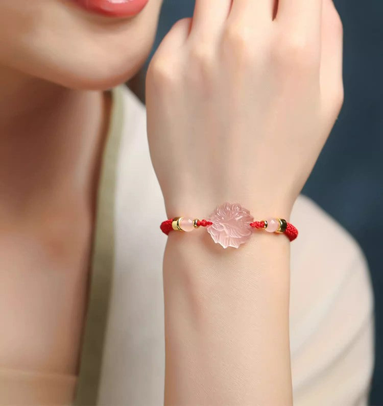 Pink Crystal Inari Fox String Wristband