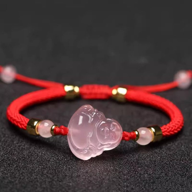 Pink Crystal Laughing Buddha String Bracelet