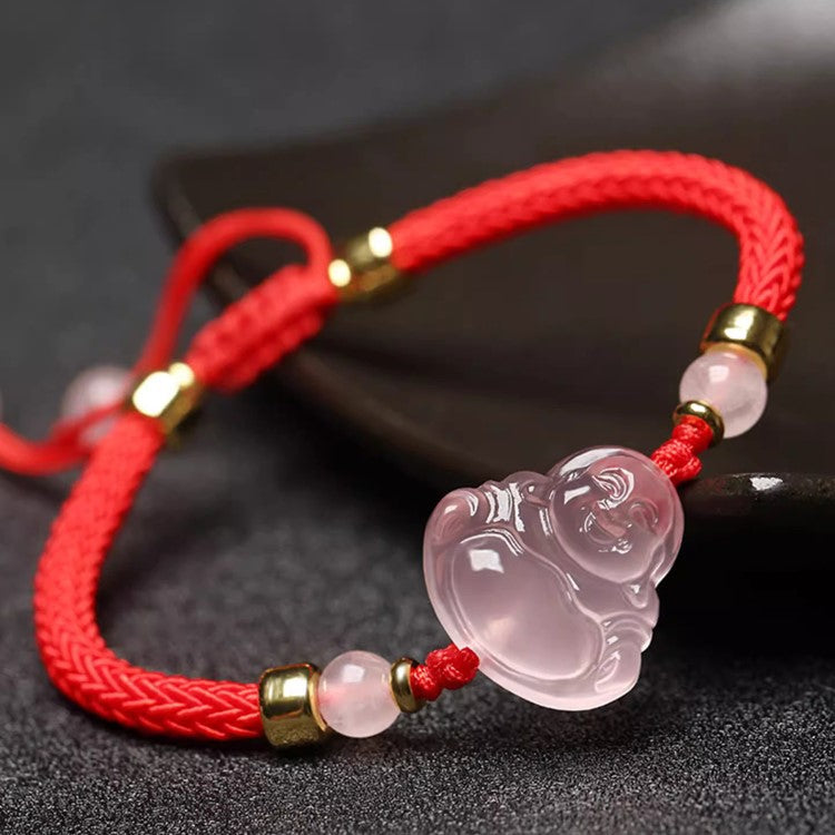 Pink Crystal Laughing Buddha String Bracelet