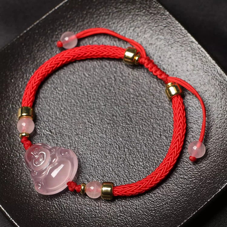 Pink Crystal Laughing Buddha String Bracelet