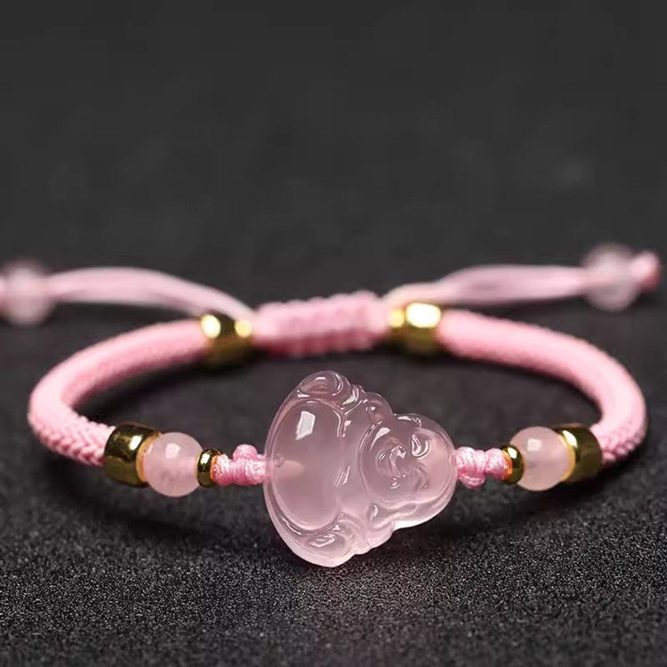 Pink Crystal Laughing Buddha String Bracelet