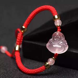 Pink Crystal Laughing Buddha String Bracelet