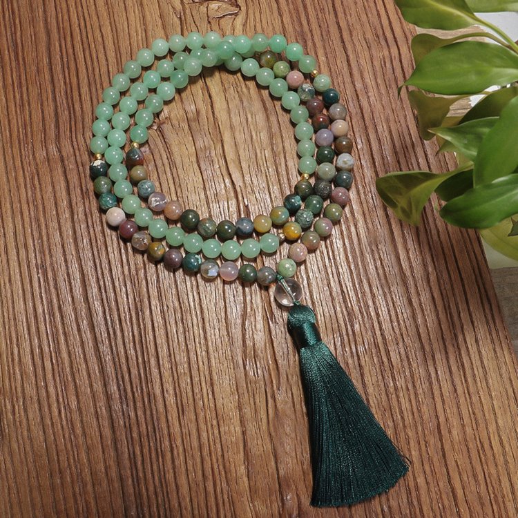 Prehnite 108 Bead Mala Necklace