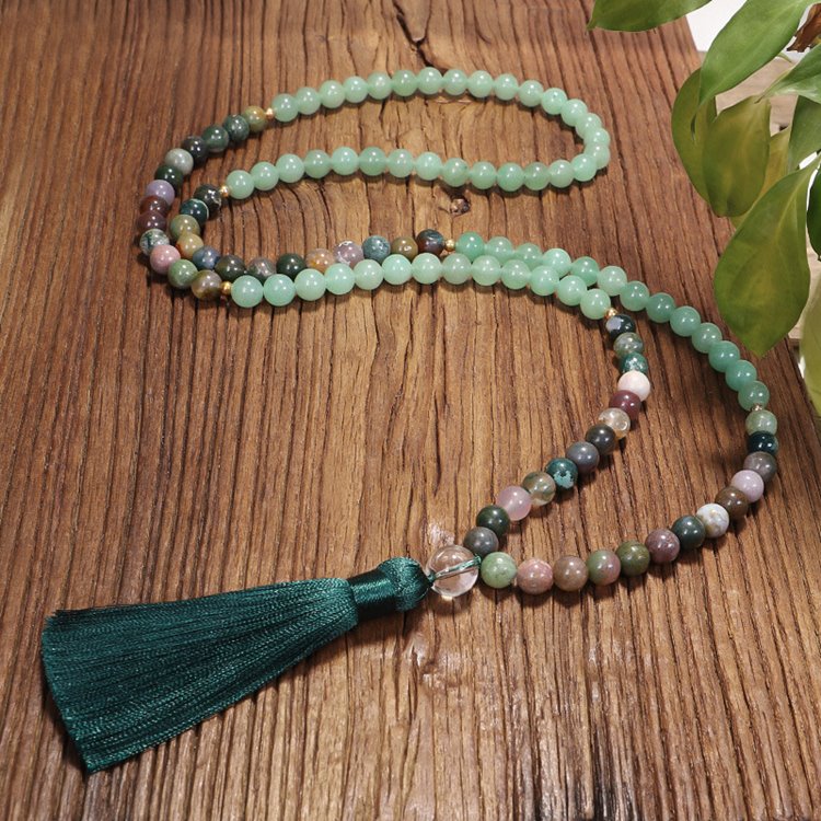 Prehnite 108 Bead Mala Necklace