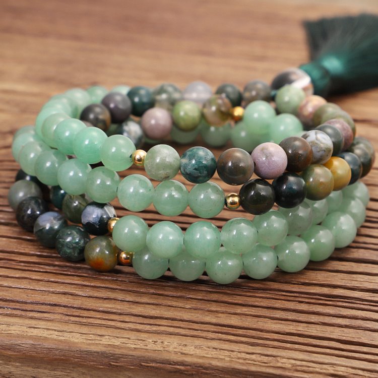 Prehnite 108 Bead Mala Necklace