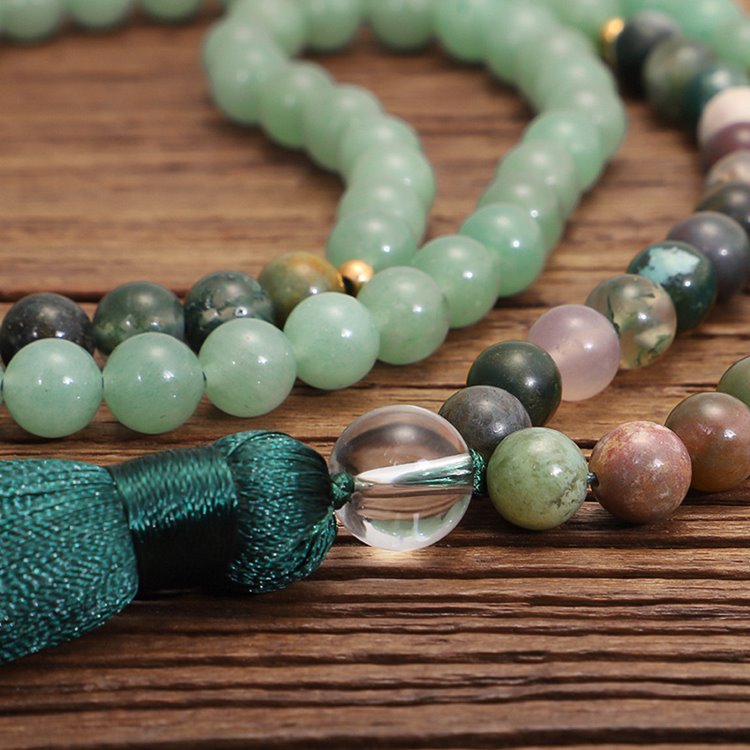 Prehnite 108 Bead Mala Necklace