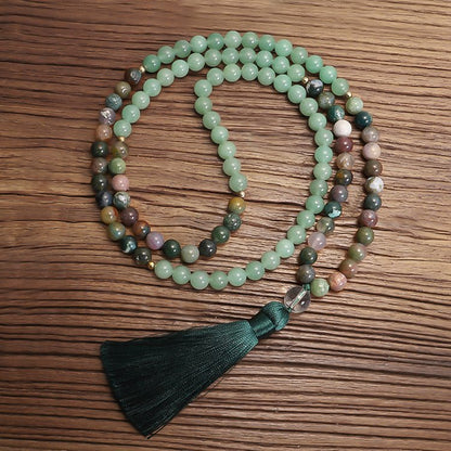 Prehnite 108 Bead Mala Necklace