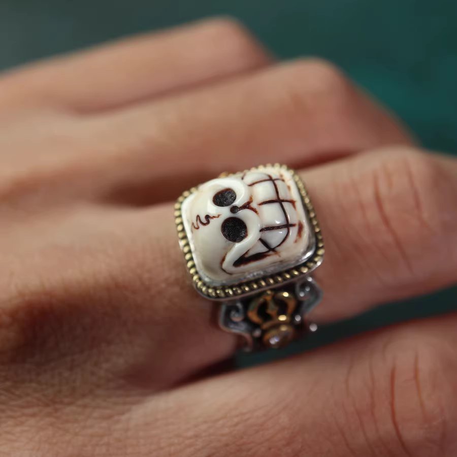 Vintage Tibet Mammoth Tusk Ivory Skull Ring