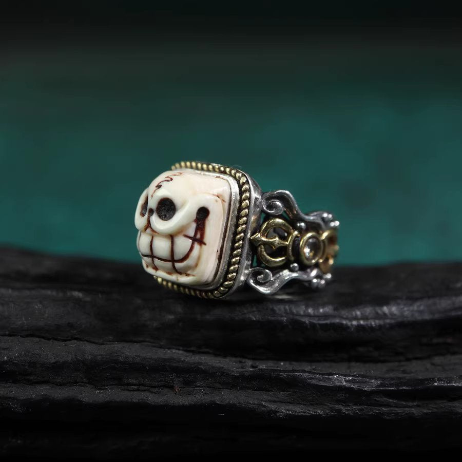 Vintage Tibet Mammoth Tusk Ivory Skull Ring