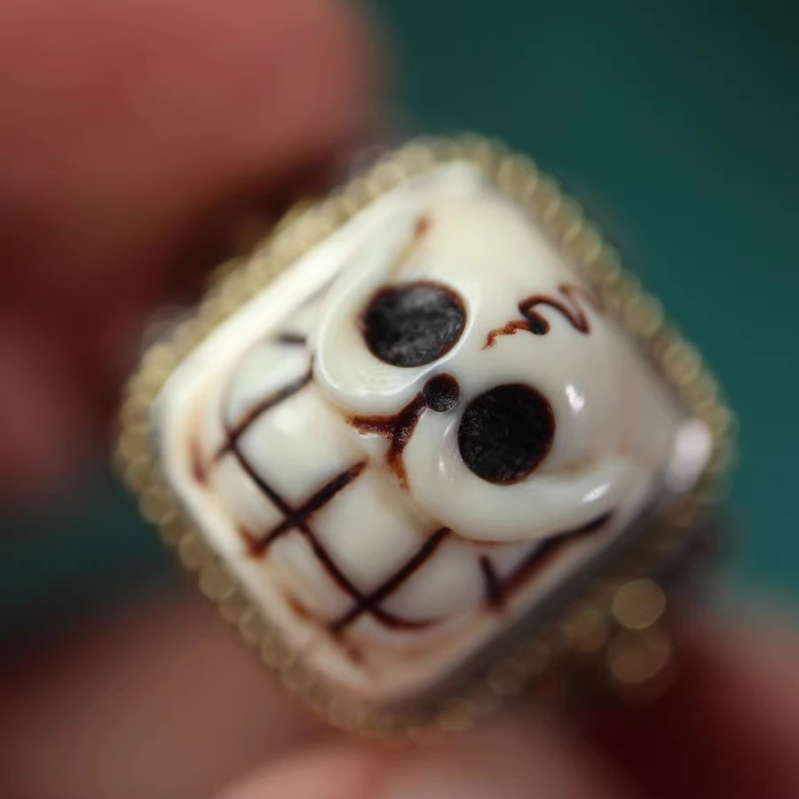 Vintage Tibet Mammoth Tusk Ivory Skull Ring