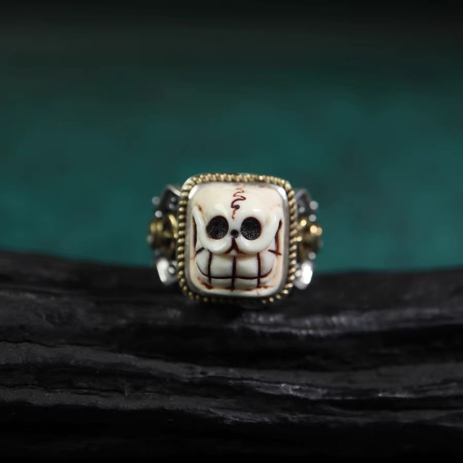 Vintage Tibet Mammoth Tusk Ivory Skull Ring