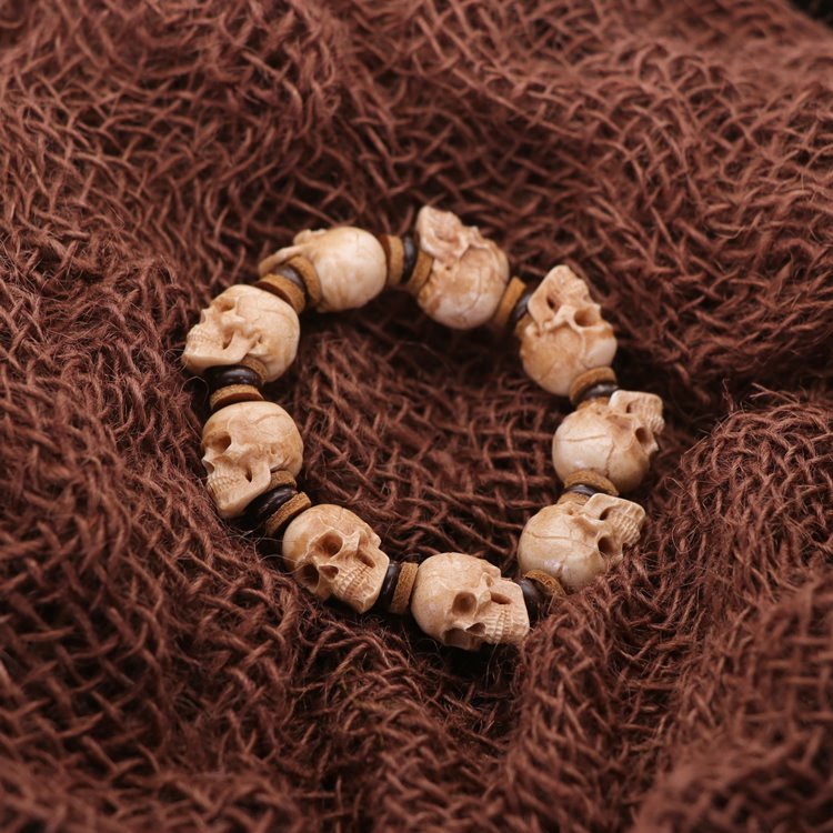 Tibetan Deer Antler Big Skull Mala Bracelet 9 Beads