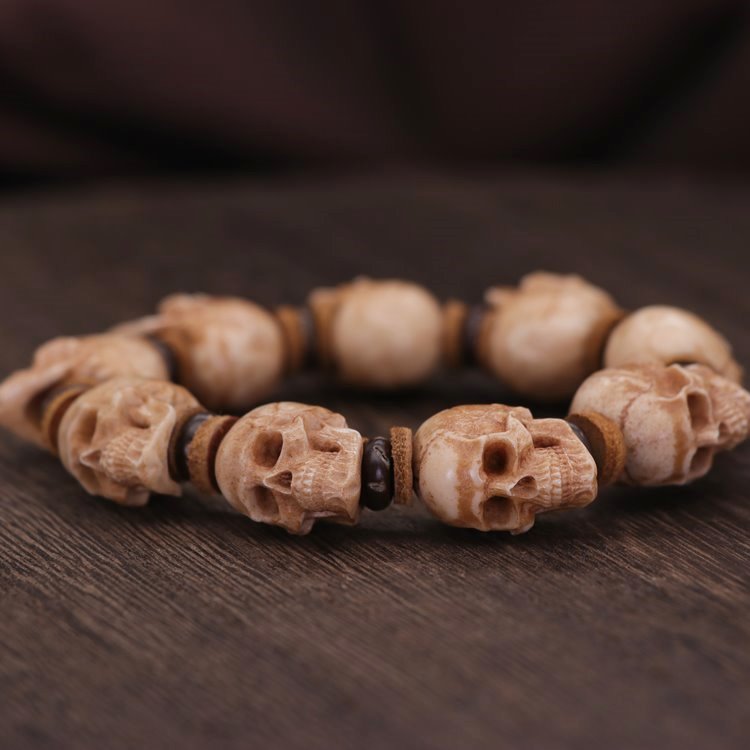 Tibetan Deer Antler Big Skull Mala Bracelet 9 Beads