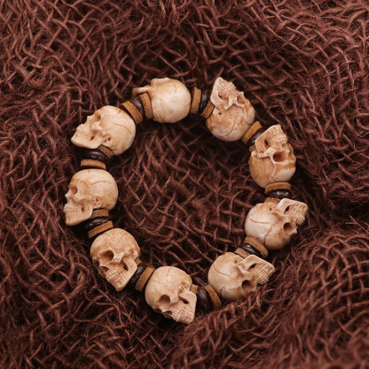 Tibetan Deer Antler Big Skull Mala Bracelet 9 Beads