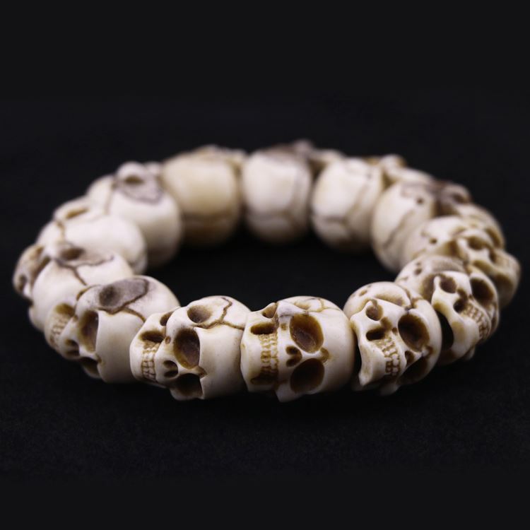 Tibetan Deer Antler Impermanence Skull Mala Bracelet