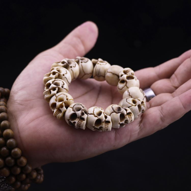 Tibetan Deer Antler Impermanence Skull Mala Bracelet