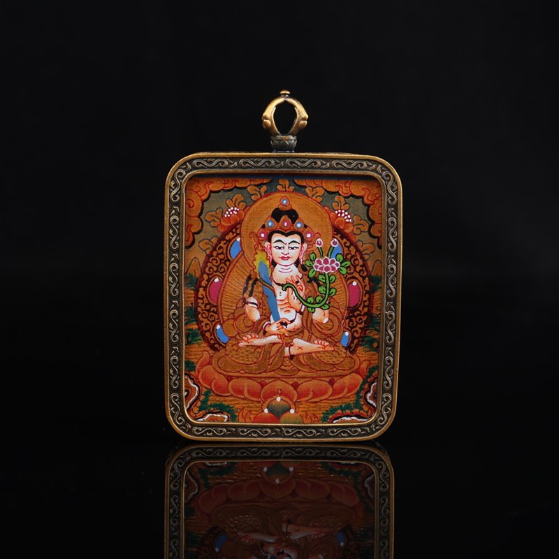 Tibetan Hand-Painted Akasagarbha Thangka Pendant