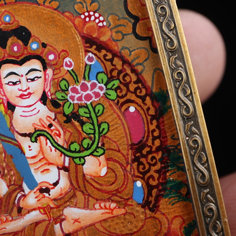 Tibetan Hand-Painted Akasagarbha Thangka Pendant