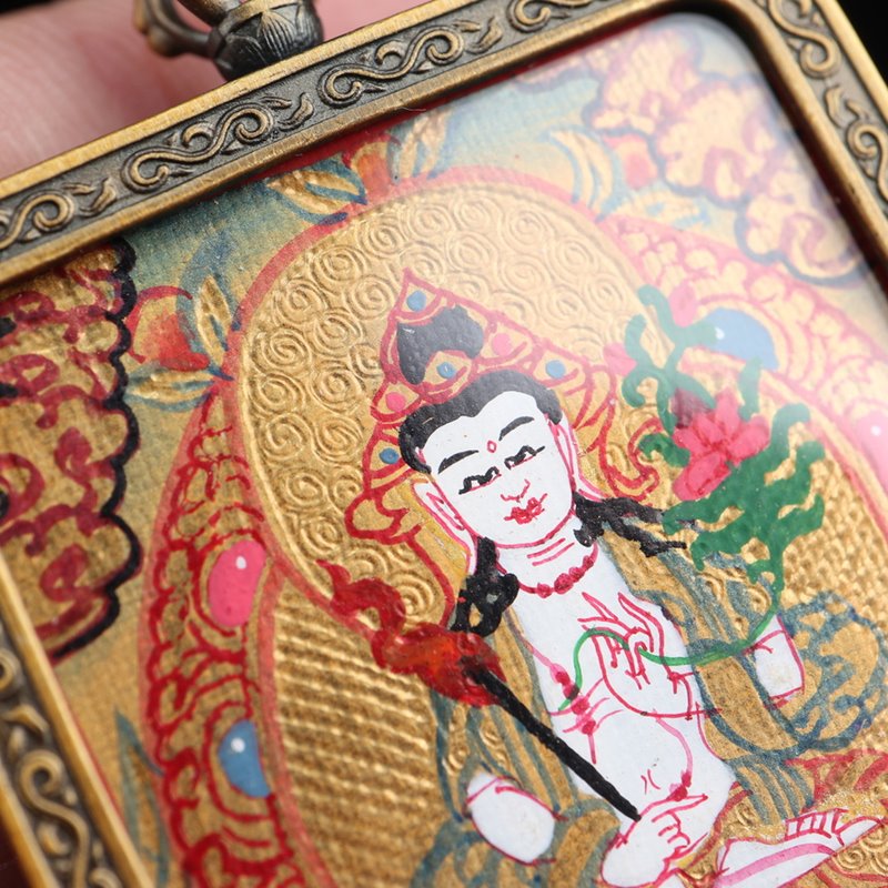 Tibetan Hand-Painted Akasagarbha Thangka Pendant