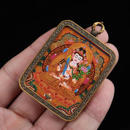 Tibetan Hand-Painted Akasagarbha Thangka Pendant