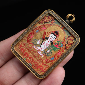 Tibetan Hand-Painted Akasagarbha Thangka Pendant