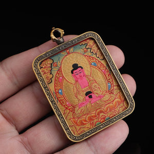 Tibetan Hand-Painted Amitabha Buddha Thangka Pendant