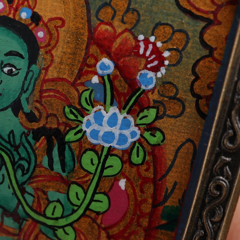 Tibetan Hand-Painted Green Tara Thangka Pendant