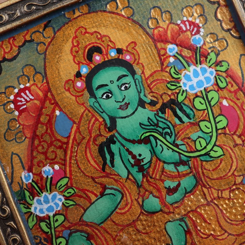 Tibetan Hand-Painted Green Tara Thangka Pendant