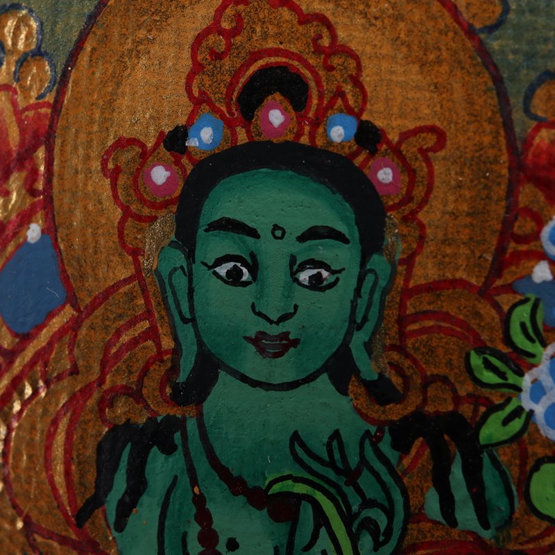 Tibetan Hand-Painted Green Tara Thangka Pendant