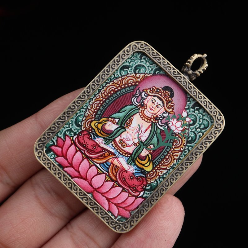 Tibetan Hand-Painted Mahasthamaprapta Thangka Pendant