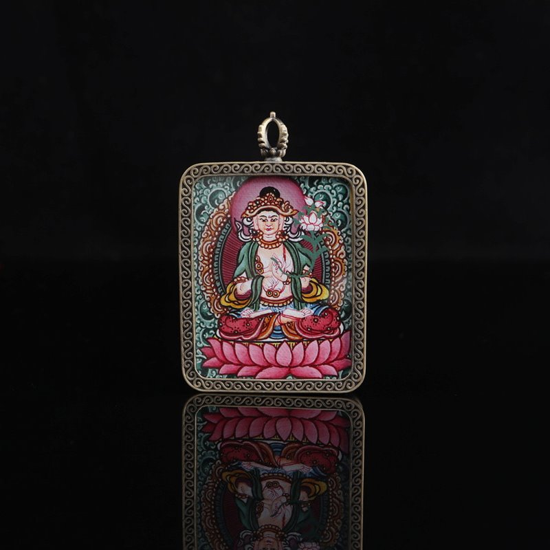 Tibetan Hand-Painted Mahasthamaprapta Thangka Pendant