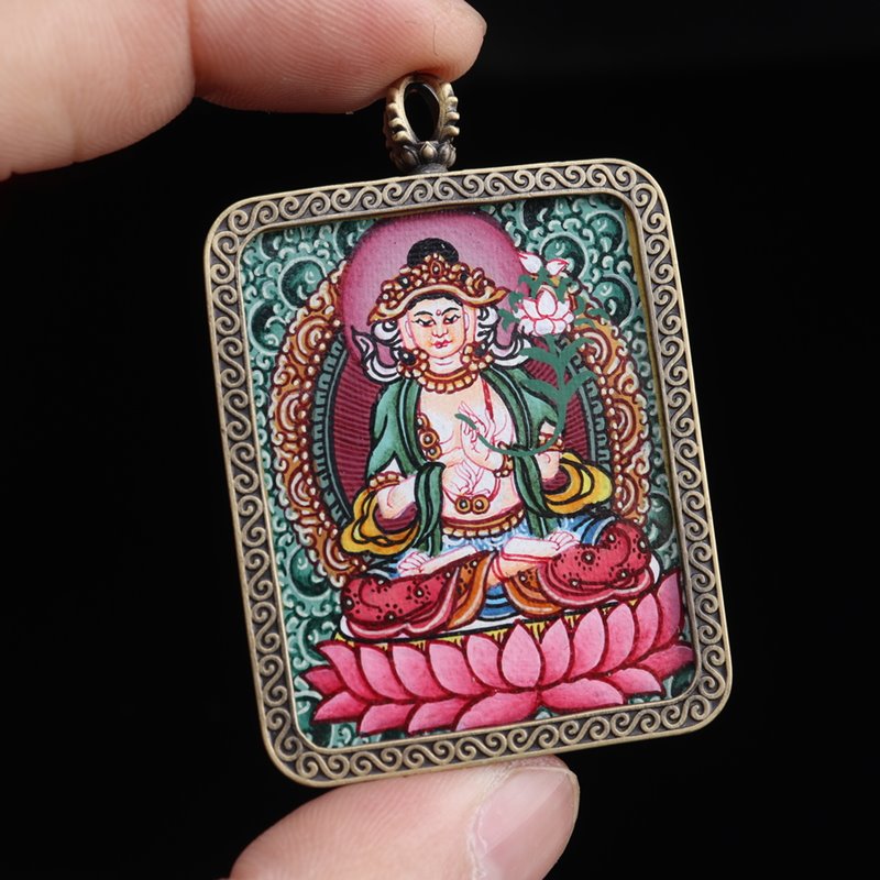 Tibetan Hand-Painted Mahasthamaprapta Thangka Pendant