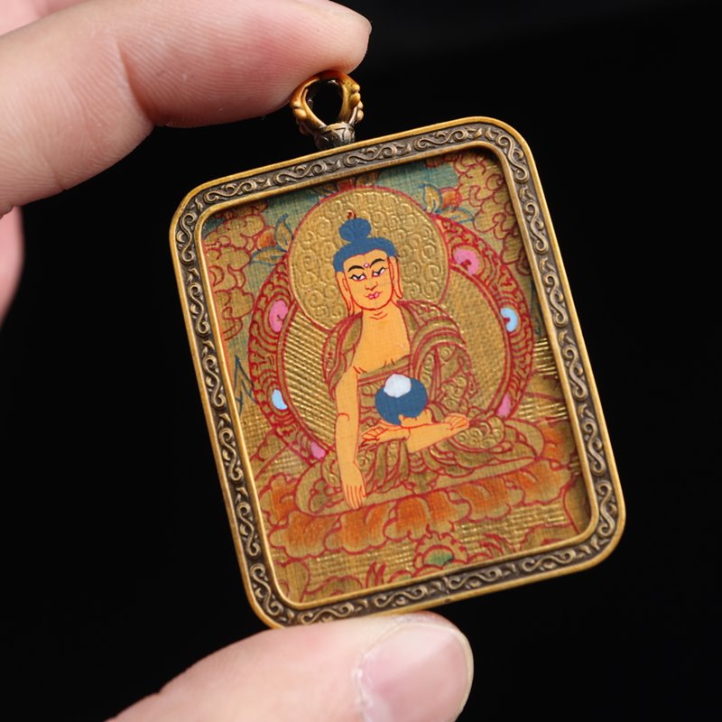 Tibetan Hand-Painted Shakyamuni Thangka Pendant