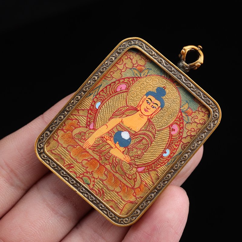 Tibetan Hand-Painted Shakyamuni Thangka Pendant